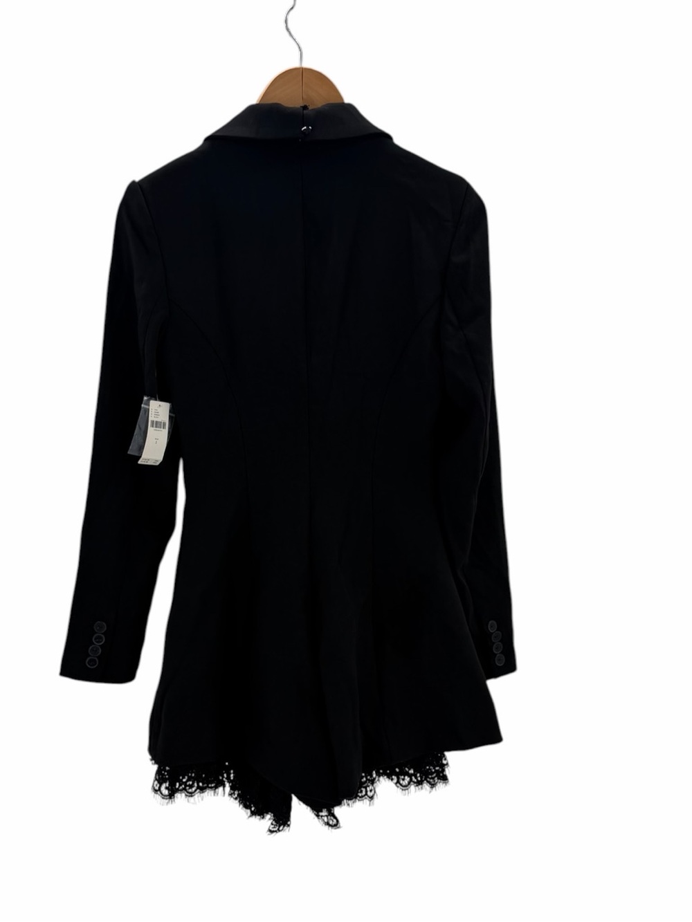 Anthropologie Long-Sleeve Tuxedo Lace-Hem Romper - Black - Size 2 XS NWT - Picture 4 of 16